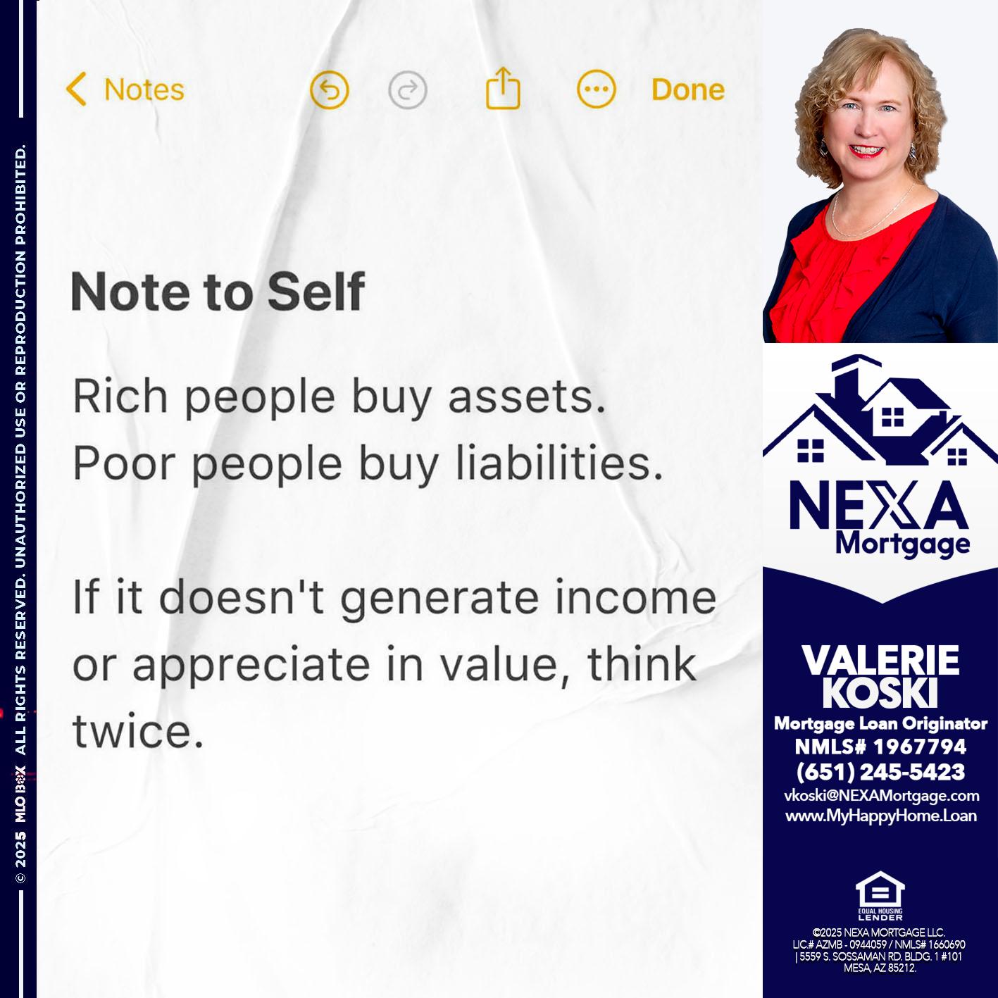 NOTE TO SELF - Valerie Koski -Mortgage Loan Originator
