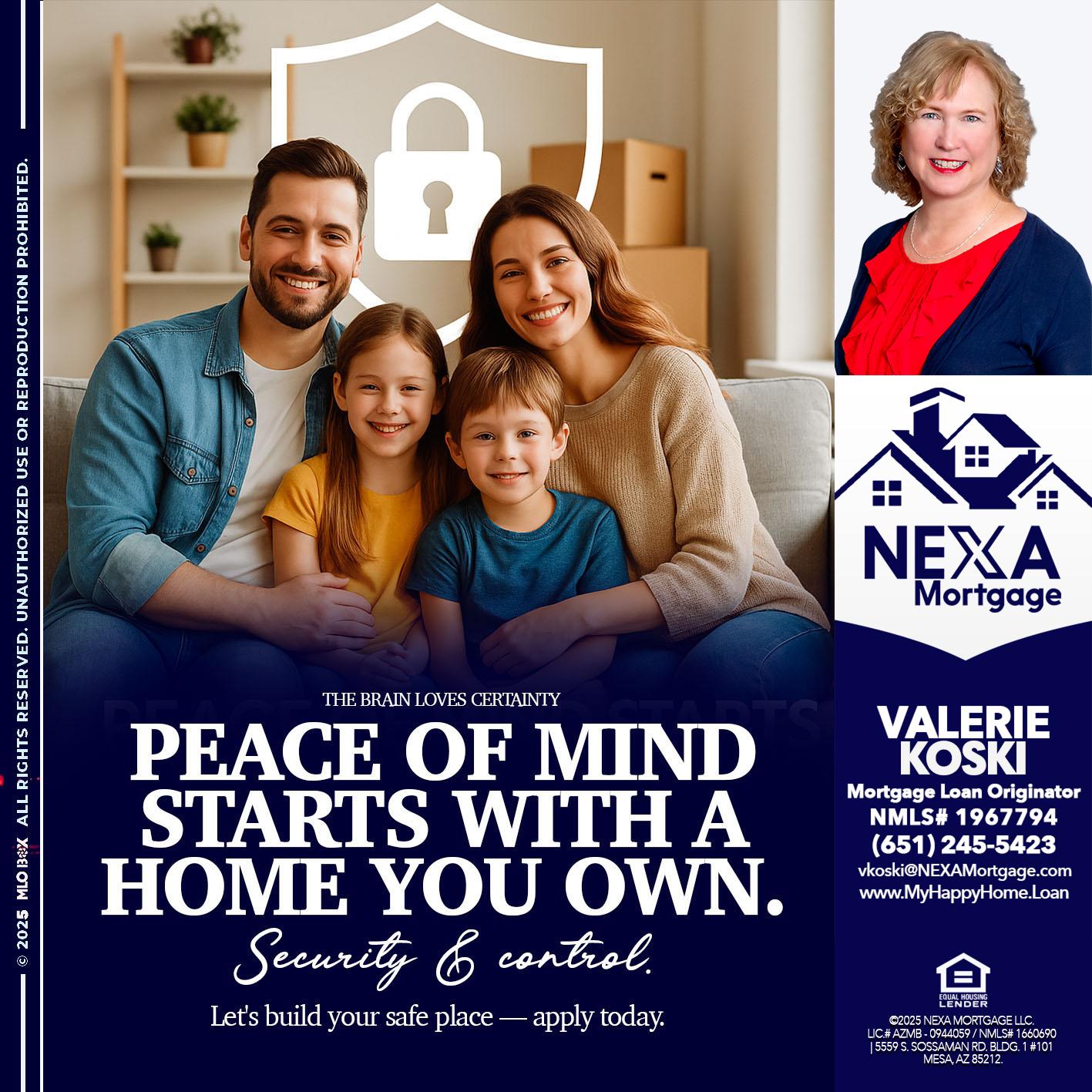 peace of mind - Valerie Koski -Mortgage Loan Originator